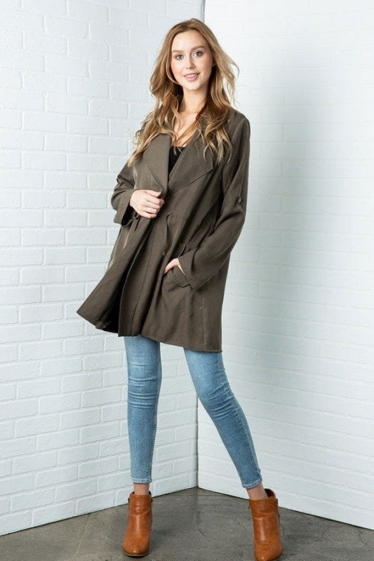 NOTCHED COLLAR LAPEL TRENCH COAT