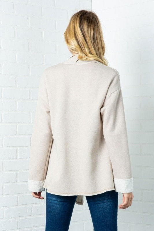 FRENCH TERRY CUT OPEN CARDIGAN-OATMEAL-