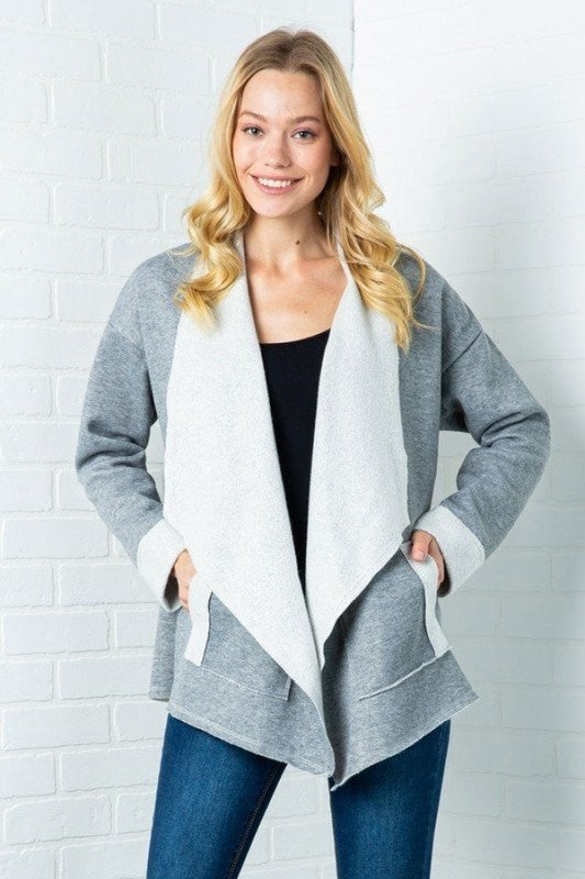 FRENCH TERRY CUT OPEN CARDIGAN-HEATHER GRAY-