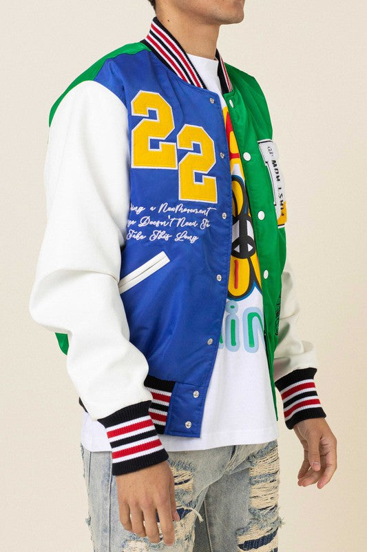 BRIGHT FUTURE GREEN LETTERMAN VARSITY JACKET