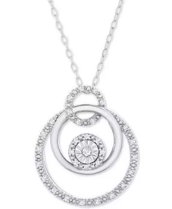 Macy's Diamond Triple Circle  18" Pendant Necklace  (1/10 ct. t.w.) in  Sterling Silver
