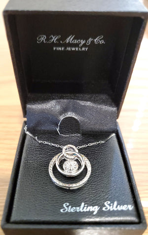 Macy's Diamond Triple Circle  18" Pendant Necklace  (1/10 ct. t.w.) in  Sterling Silver