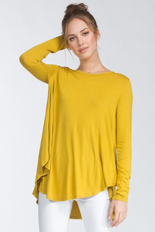 LONG SLEEVES  ROUNDED HEMS  HIGH-LOW KNIT TOP-GOLD-